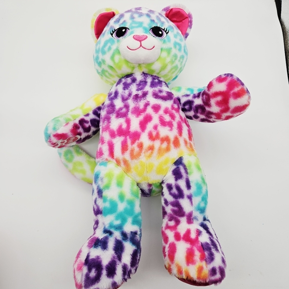 BAB BUILD-A-BEAR | rainbow cheetah leopard print cat stuffed animal with pajamas - Picture 5 of 10